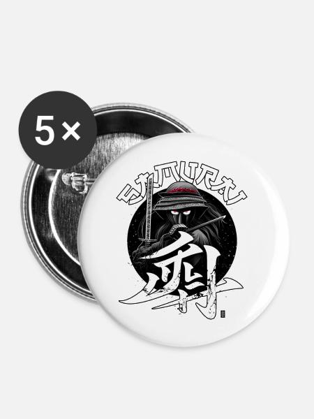 Samurai - Buttons groß 56 mm (5er Pack) - Weiß