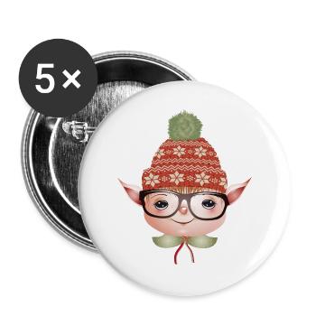 Adorable cute Christmas elf with glasses - Buttons large 2.2''/56 mm (5-pack) - white - Front