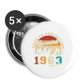 November 1963 Vintage Retro Birthday - Buttons large 2.2''/56 mm (5-pack) - white - Front