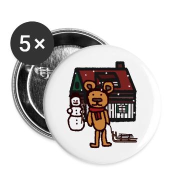 Teddy Schneefall Weihnachtsgeschenk Schlitten Kind - Buttons groß 56 mm (5er Pack) - Weiß - Vorne