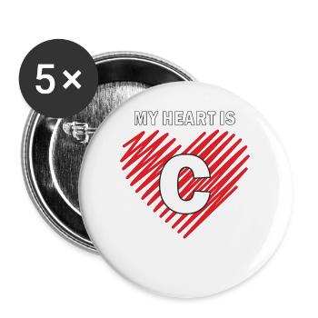 MY HEART IS C - Buttons groß 56 mm (5er Pack) - Weiß - Vorne