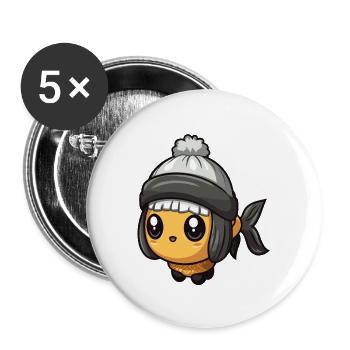 Fisch Winter Comic Niedlich - Buttons groß 56 mm (5er Pack) - Weiß - Vorne