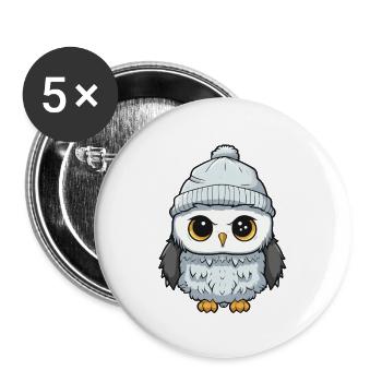 Eule Winter Comic Niedlich - Buttons groß 56 mm (5er Pack) - Weiß - Vorne