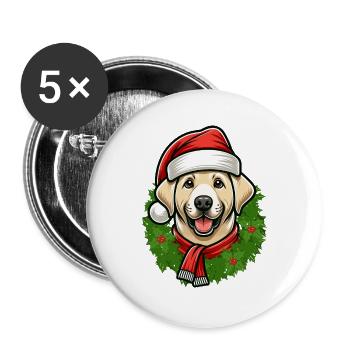 Noël Labrador Dog Friends - Lot de 5 grands badges (56 mm) - blanc - Devant