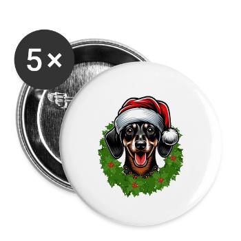 Weihnachten & Dackel | Festlich für Hundefreunde - Buttons groß 56 mm (5er Pack) - Weiß - Vorne