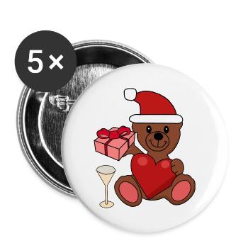 Teddybär Weihnacht Party feiern Weihnachtsgeschenk - Buttons groß 56 mm (5er Pack) - Weiß - Vorne