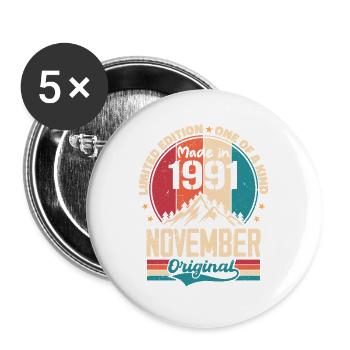 November 1991 Vintage Vintage Retro Anniversary - Buttons large 2.2''/56 mm (5-pack) - white - Front