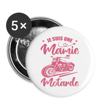Mamie Motarde Mamou Humour - Lot de 5 grands badges (56 mm) - blanc - Devant