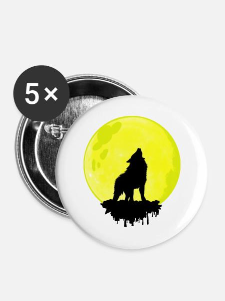 Wolf Moon – Wild Spirit - Buttons groß 56 mm (5er Pack) - Weiß