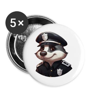 Dachs Polizistin - Buttons groß 56 mm (5er Pack) - Weiß - Vorne