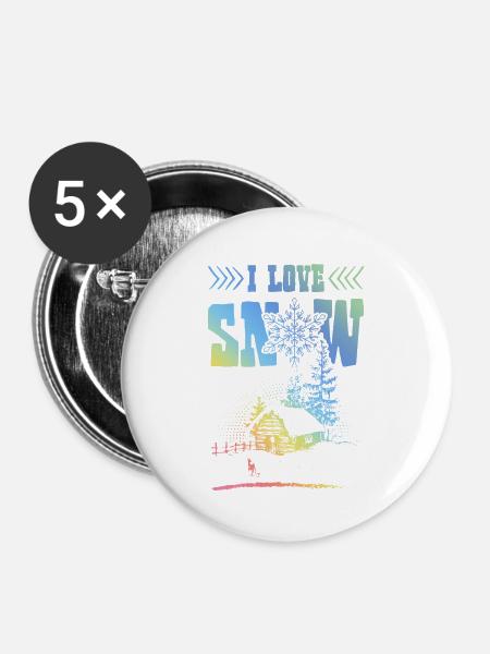Ich liebe Schnee - Buttons groß 56 mm (5er Pack) - Weiß