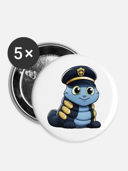 Polizei Raupe - Buttons groß 56 mm (5er Pack) - Weiß