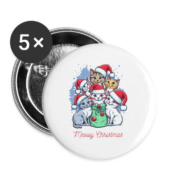 Festliche Katze Weihnachten Crew Design - Buttons groß 56 mm (5er Pack) - Weiß - Vorne