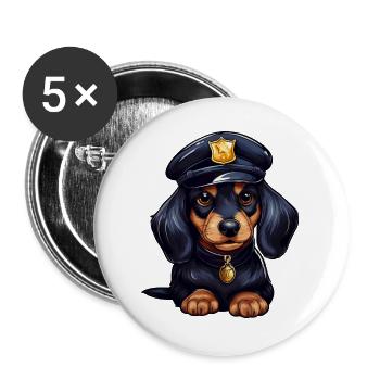 Teckel policier - Lot de 5 grands badges (56 mm) - blanc - Devant