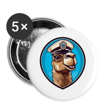 Kamel Polizei - Buttons groß 56 mm (5er Pack) - Weiß - Vorne
