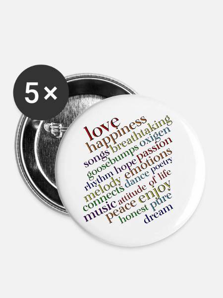 Regenbogen Typografie Lebensfreude - Buttons groß 56 mm (5er Pack) - Weiß