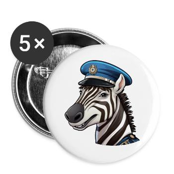 Zebra Polizistin - Buttons groß 56 mm (5er Pack) - Weiß - Vorne