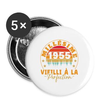 Millésime 1955, Cadeau D'anniversaire Vintage 1955 - Lot de 5 grands badges (56 mm) - blanc - Devant