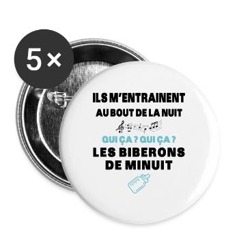 Biberons de Minuit Humour Naissance Humour Cadeau - Lot de 5 grands badges (56 mm) - blanc - Devant