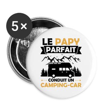 Le papy parfait conduit un camping car - Lot de 5 grands badges (56 mm) - blanc - Devant