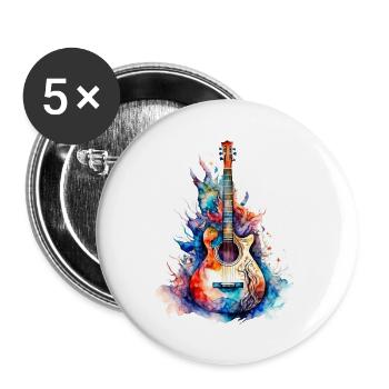 Eine schöne Musik Gitarre gemalt in Wasserfarben - Buttons groß 56 mm (5er Pack) - Weiß - Vorne