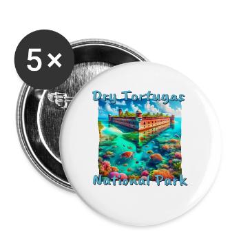 Parc national de Tortugas sèches en Floride – Style grunge - Lot de 5 grands badges (56 mm) - blanc - Devant