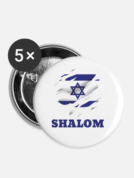 Shalom - Buttons groß 56 mm (5er Pack) - Weiß