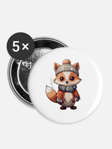 Fuchs im Schnee - Buttons groß 56 mm (5er Pack) - Weiß