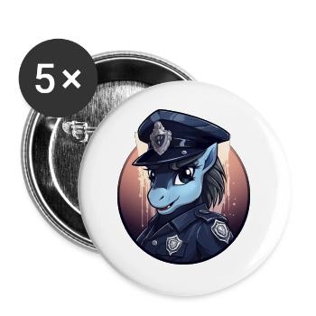 Pony Polizei - Buttons groß 56 mm (5er Pack) - Weiß - Vorne
