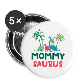 Dinosaure anniversaire maman Saurus assorti famille - Lot de 5 grands badges (56 mm) - blanc - Devant