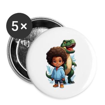 Weihnachten im Schnee mit Dino - Buttons groß 56 mm (5er Pack) - Weiß - Vorne