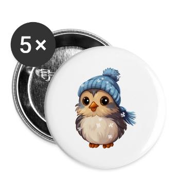 Oiseau d’hiver - Lot de 5 grands badges (56 mm) - blanc - Devant