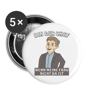MANN BIN DER CHEF - Buttons groß 56 mm (5er Pack) - Weiß - Vorne