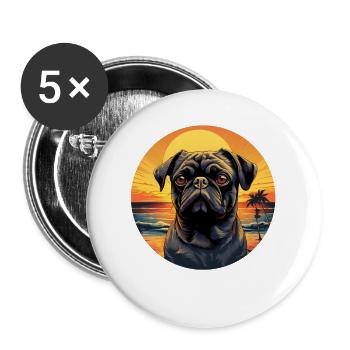 Carlin mignon sur la plage au coucher du soleil - Lot de 5 grands badges (56 mm) - blanc - Devant