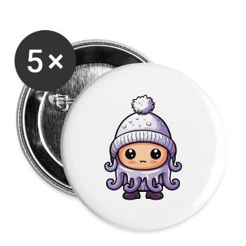 Octopus Winter Animal Cute Comic - Buttons large 2.2''/56 mm (5-pack) - white - Front