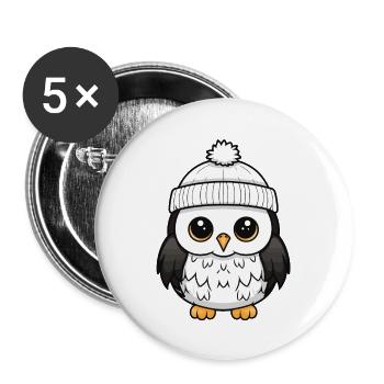 Eule Winter Tier Niedlich Comic - Buttons groß 56 mm (5er Pack) - Weiß - Vorne