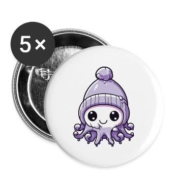 Poulpe Hiver Animal Mignon Bande Dessinée - Lot de 5 grands badges (56 mm) - blanc - Devant