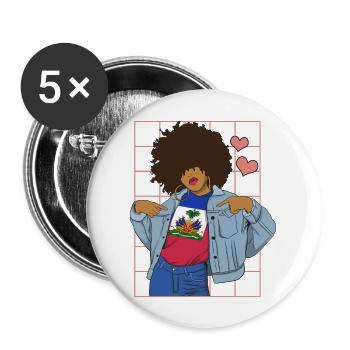 Haïti drapeau haïtien femme princesse je cadeau - Lot de 5 grands badges (56 mm) - blanc - Devant