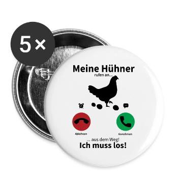 Meine Hühner rufen an - Buttons groß 56 mm (5er Pack) - Weiß - Vorne