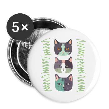 Cat Head, Three Cats, Cat Faces - Buttons large 2.2''/56 mm (5-pack) - white - Front