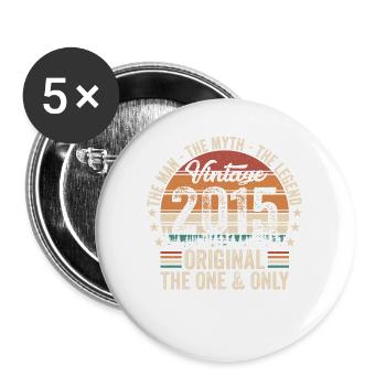 Millésime 2015 : un cadeau d’anniversaire légendaire - Lot de 5 grands badges (56 mm) - blanc - Devant