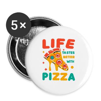 Life Tastes Better with Pizza - Buttons large 2.2''/56 mm (5-pack) - white - Front