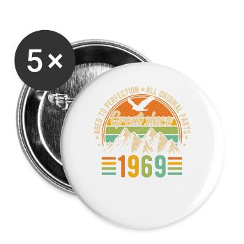 Vintage 1969 - Zeitlose Geburtstagsgeschenke - Buttons groß 56 mm (5er Pack) - Weiß - Vorne