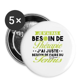 T-shirt Tennis pour Hommes - Besoin de Thérapie - Lot de 5 grands badges (56 mm) - blanc - Devant