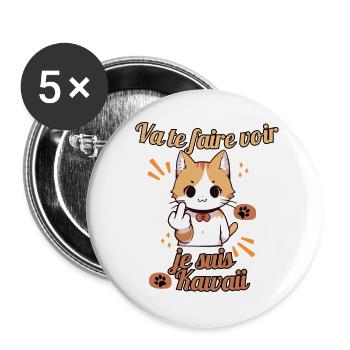 Chat kawaii provocateur - Lot de 5 grands badges (56 mm) - blanc - Devant