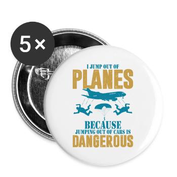 I Jump Out Of Planes Parachute Skydiver - Buttons groß 56 mm (5er Pack) - Weiß - Vorne