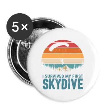 I Survived My First Skydive Skydiver Parachute - Buttons large 2.2''/56 mm (5-pack) - white - Front