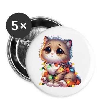 Cute Christmas Cat - Funny - Buttons large 2.2''/56 mm (5-pack) - white - Front