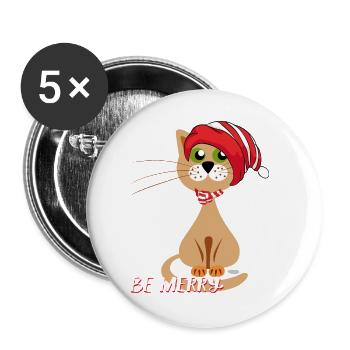 sois Joyeux Chat de Noël - Lot de 5 grands badges (56 mm) - blanc - Devant