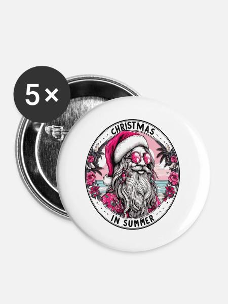 Weihnachtsmann-Hippie - Buttons groß 56 mm (5er Pack) - Weiß